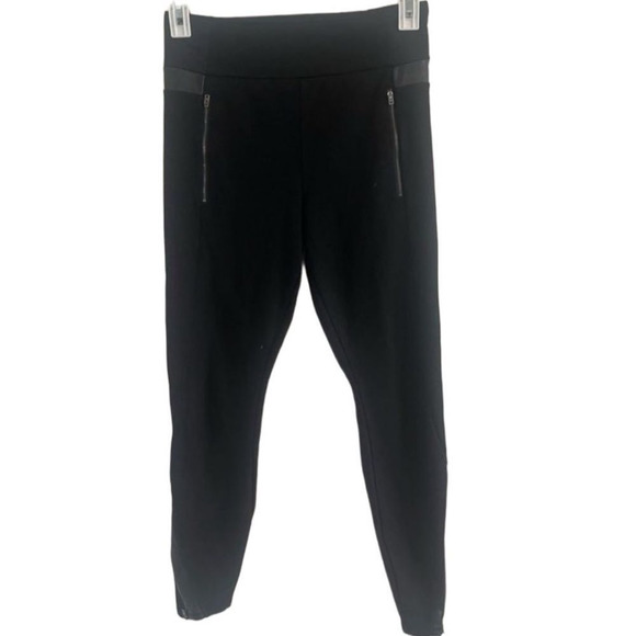 Athleta Luxe Ponte Black Faux Leather Zipper Moto Leggings Womens Size Medium - Picture 2 of 9